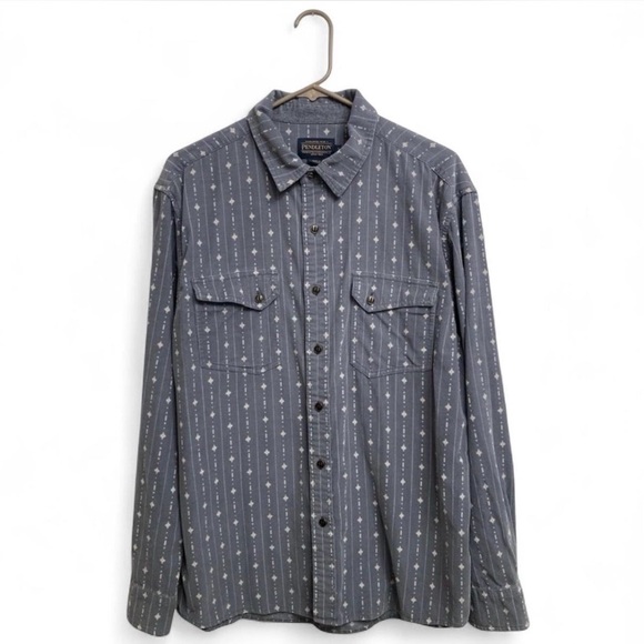 Pendleton Corduroy Gray Diamond Pattern Button Up Shirt Men’s Large Western Fall - Picture 1 of 6